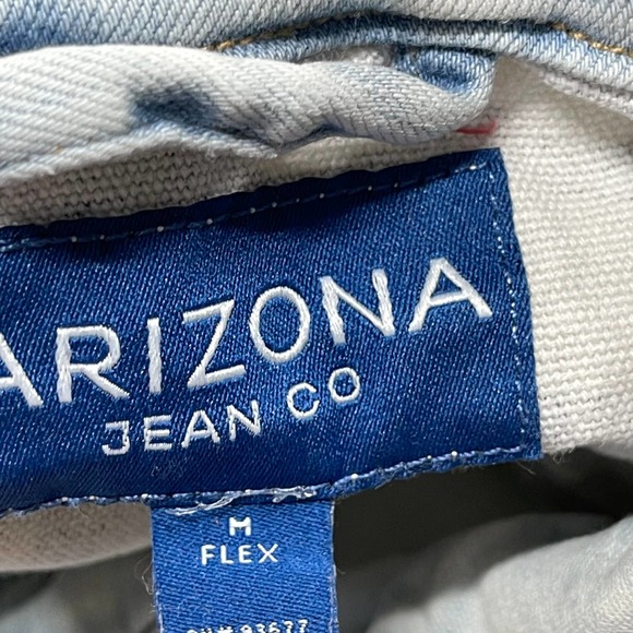 y2k 2000s Arizona Jeans Men Denim Jacket Size M Light Blue Camo Sleeves STAINS - Picture 4 of 6